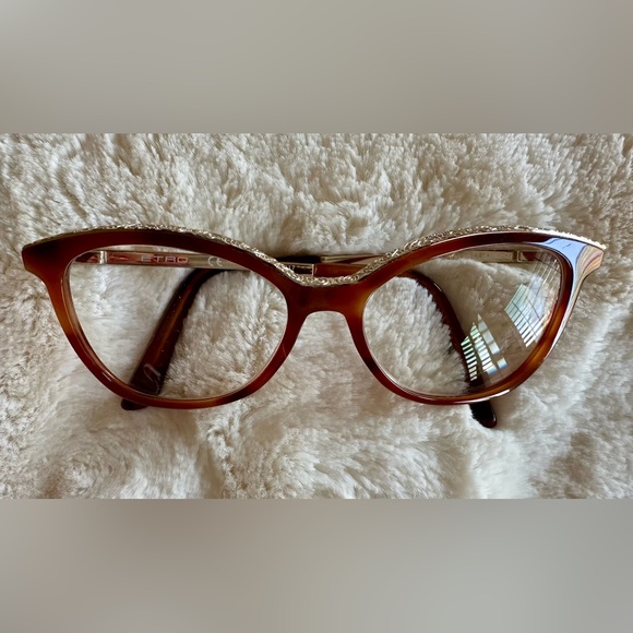 Etro Eyeglass Frame Made in Italy Light Brown Tortoise gold strip top. EUC - Picture 12 of 16